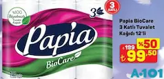 PAPİA BİOCARE 3 KATLI TUVALET KAĞIDI 12'Lİ